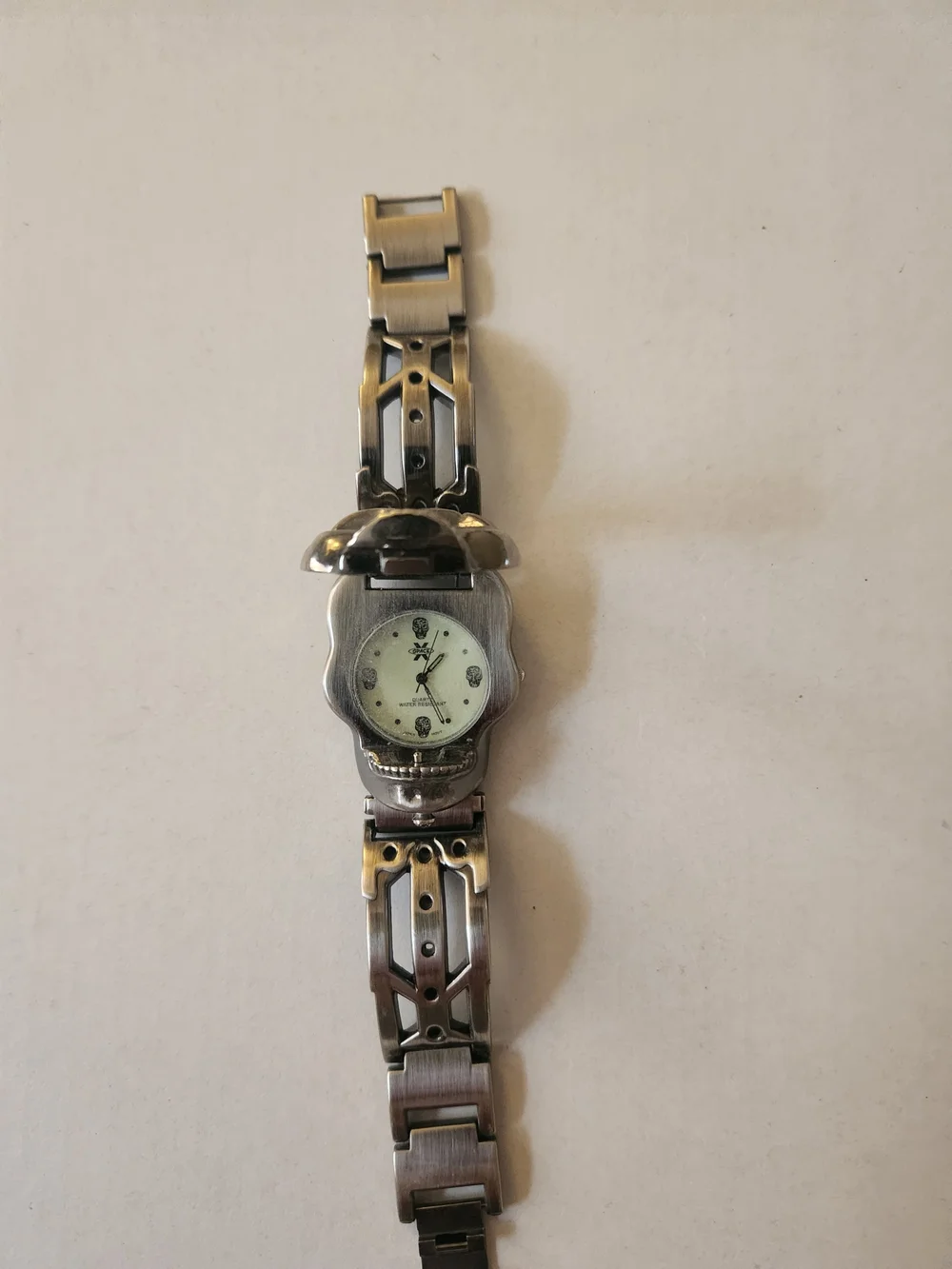 Men's Skull Link Watch Bracelet in Silver-Tone